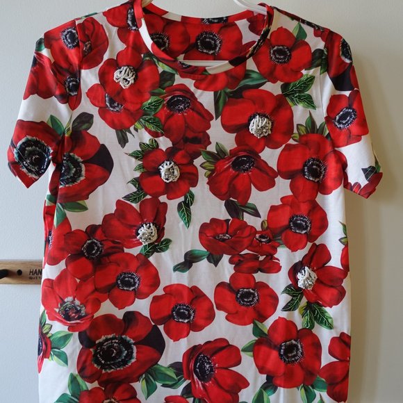 Embellished Poppy floral top t-shirt tee XS 0 - Picture 1 of 8